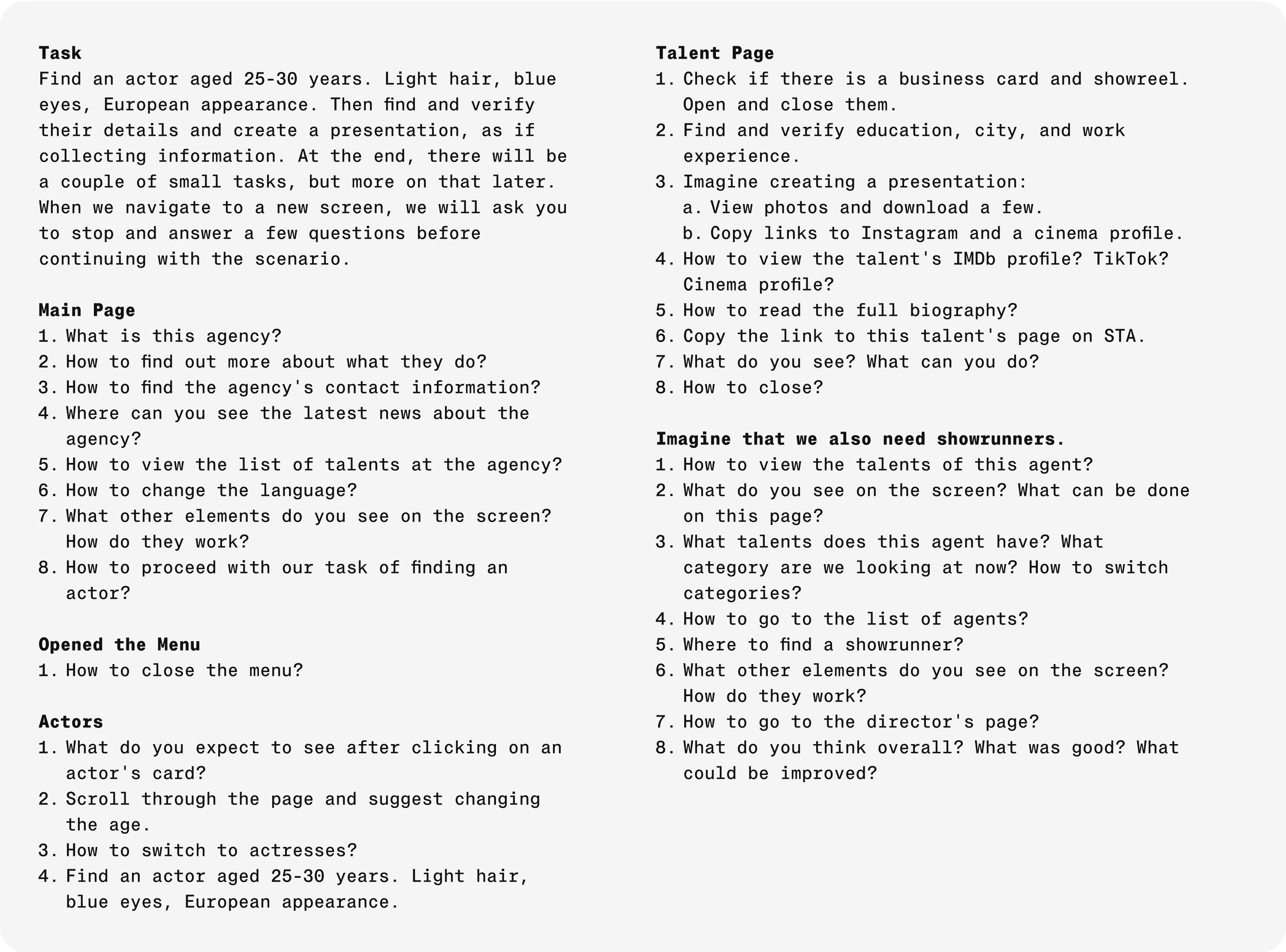 UX testing plan